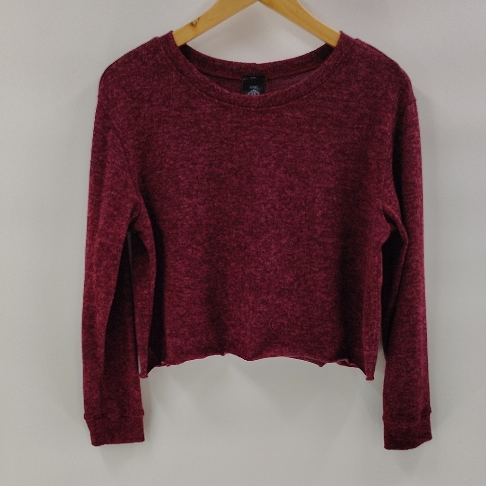 Agnes & Dora Cropped Pullover Size Small W!ne Burgundy Maroon color Raw hem